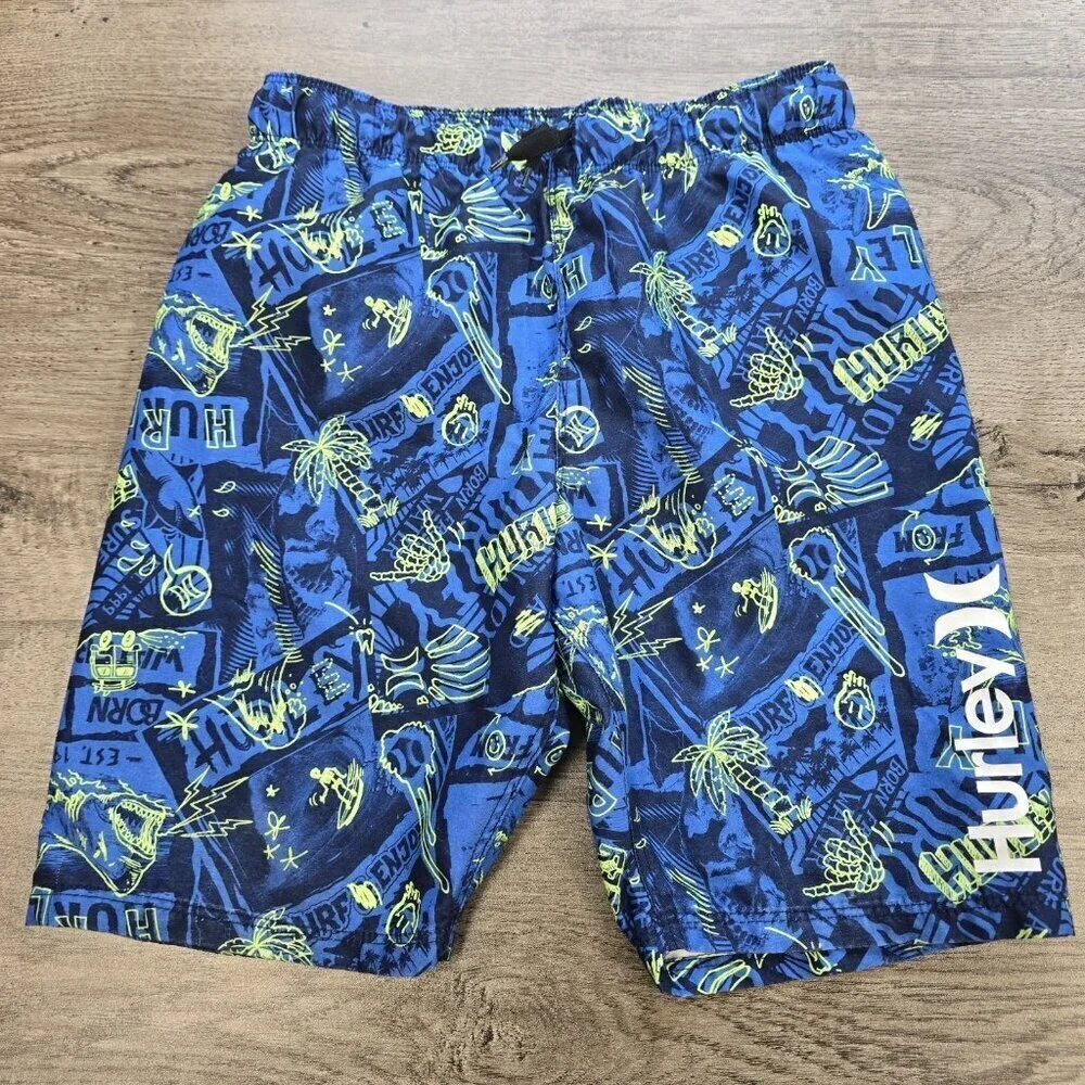 Hurley Swim Shorts Trunks Boys Size 7/8 Lined Surfer Swim Casual Beach Shark